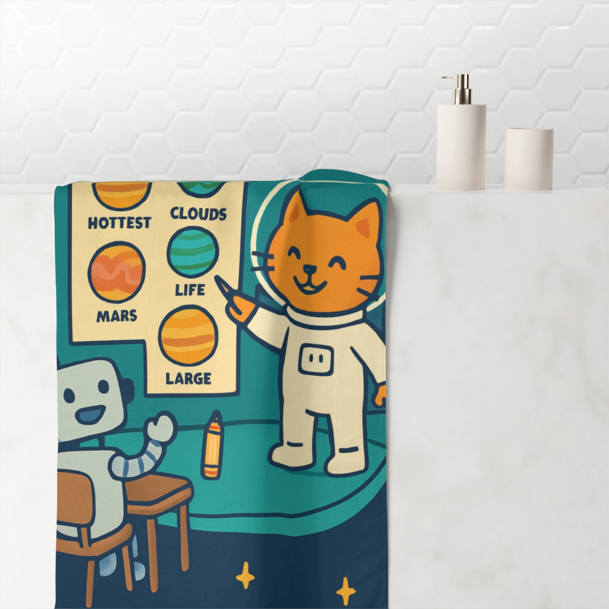 Comet Classroom With Astro Cat soft cotton towels