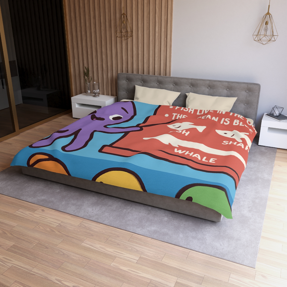 Coral Classroom With Professor Octopus designer printed duvets
