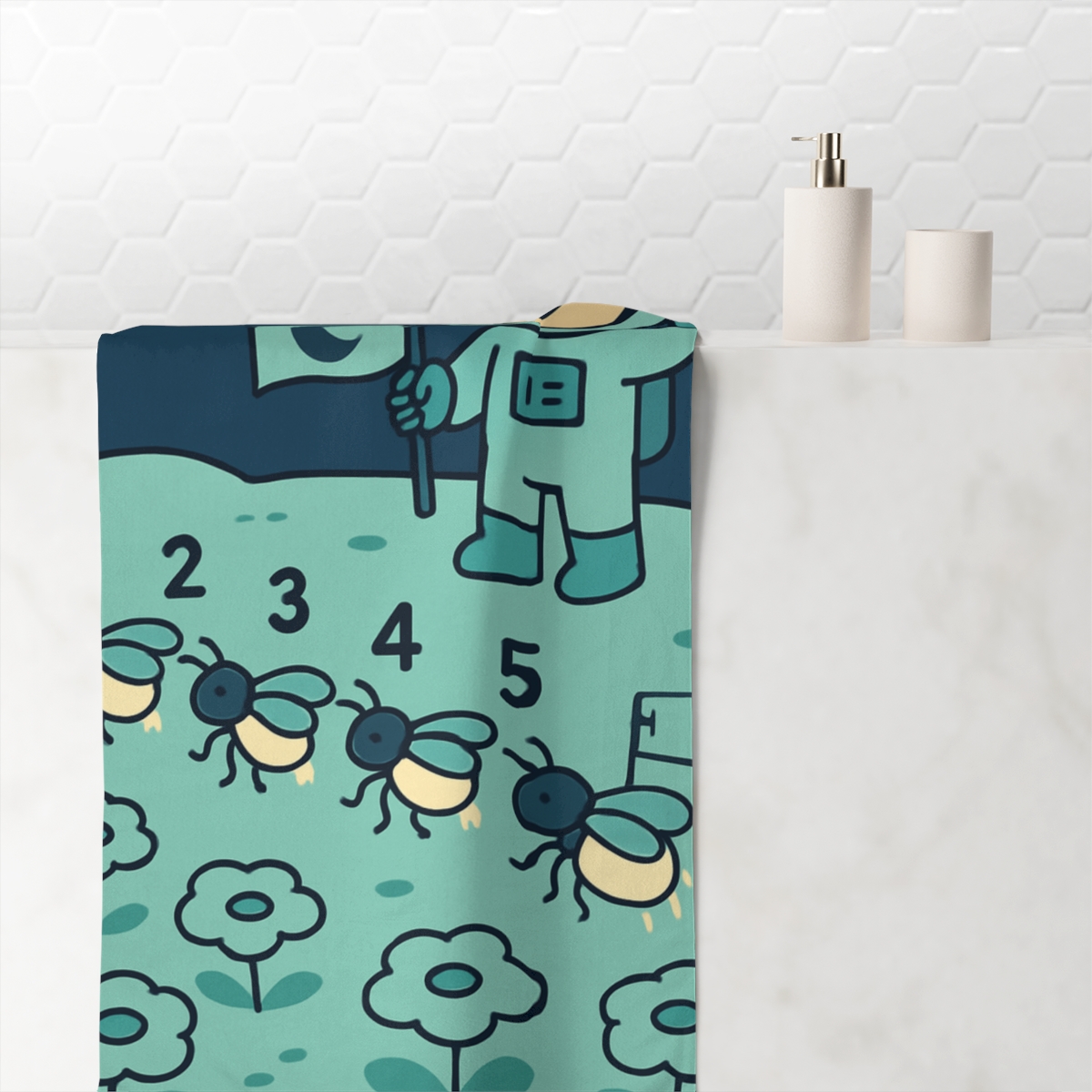 Moonlight Beetle Parade Through A Lunar Meadow designer printed towels