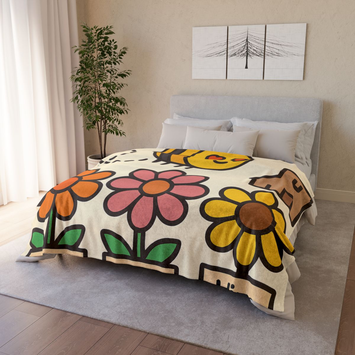 Robot Bee Pollination Map decorative home blankets
