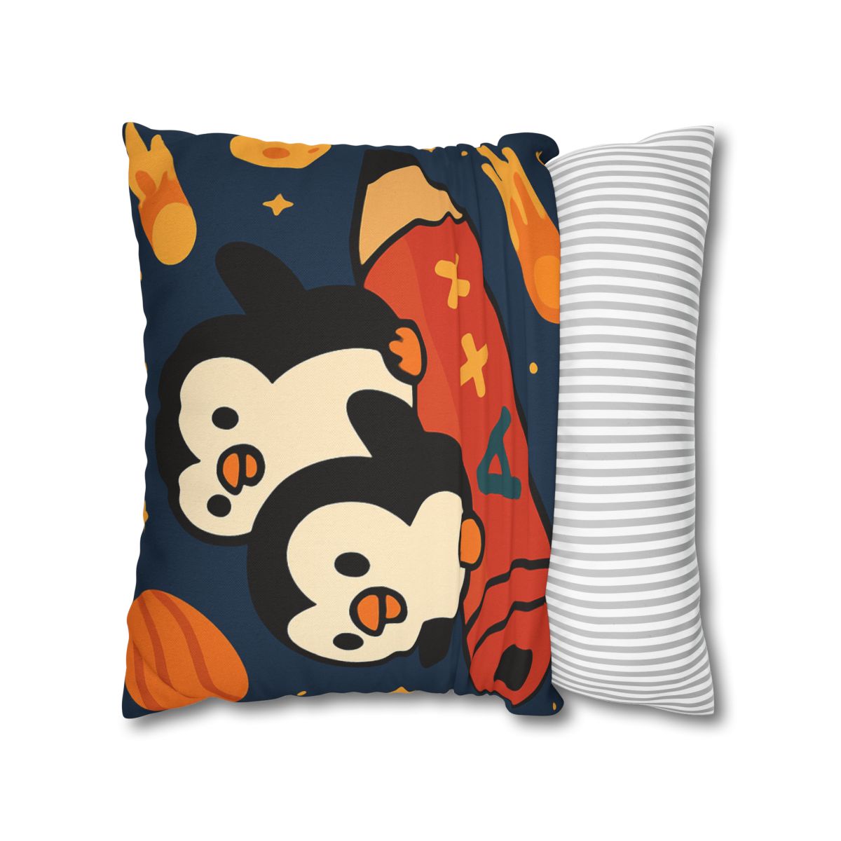 Rocket Riding Penguin Explorers trendy patterned pillow cases