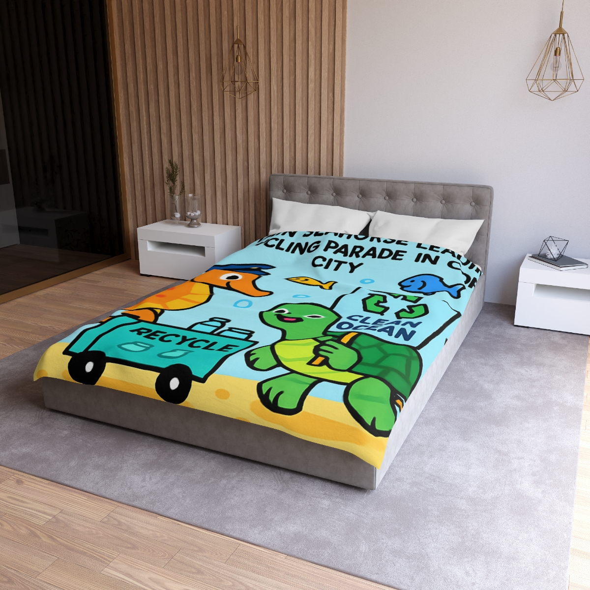 Coral City Recycling Parade With Captain Seahorse personalized bedding duvets