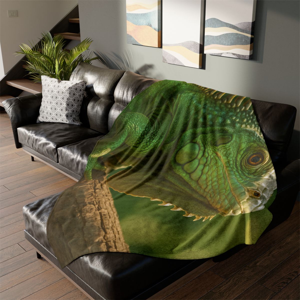 Sun Dappled Green Iguana stylish throw blankets