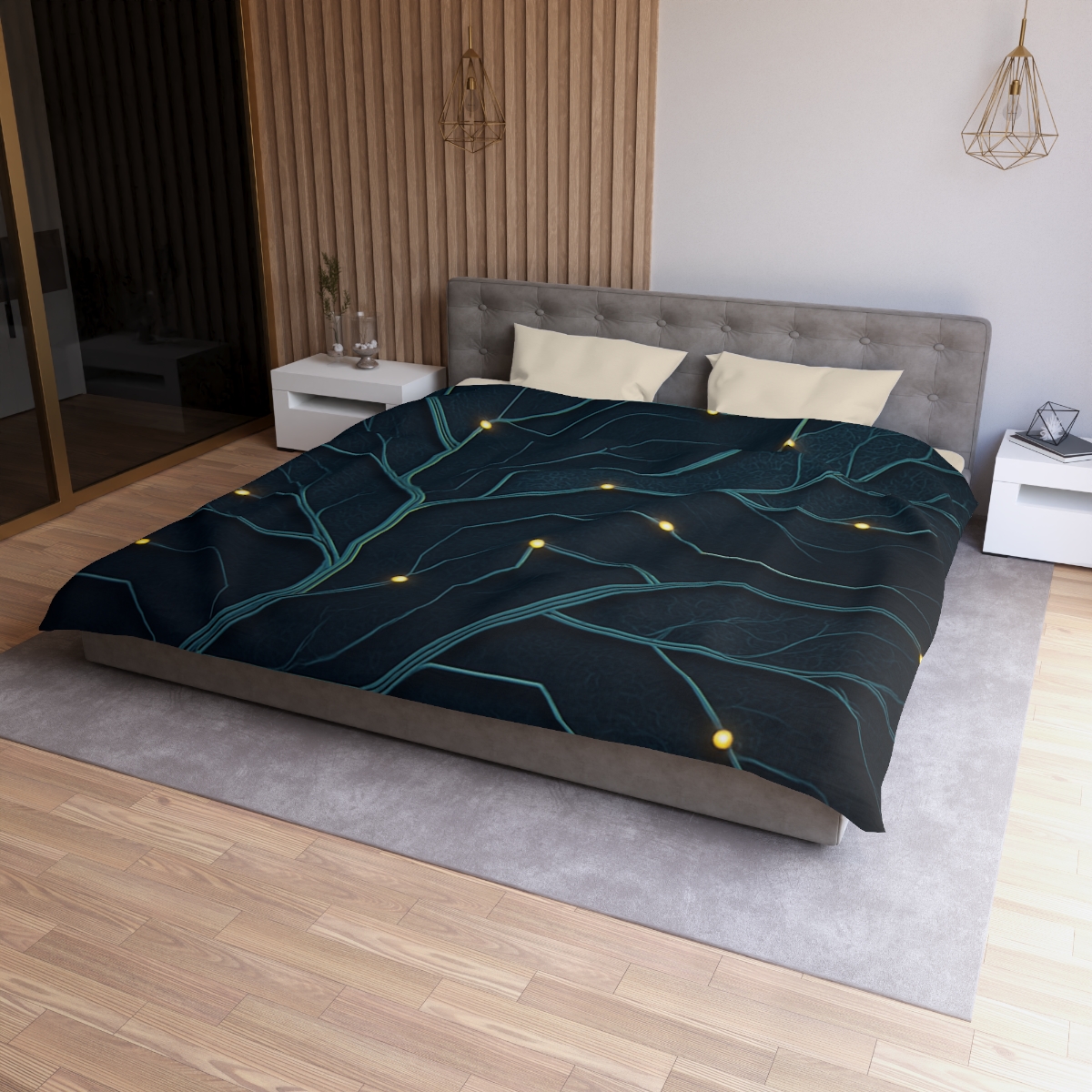 Leaf Vein Circuit Filigree designer printed duvets