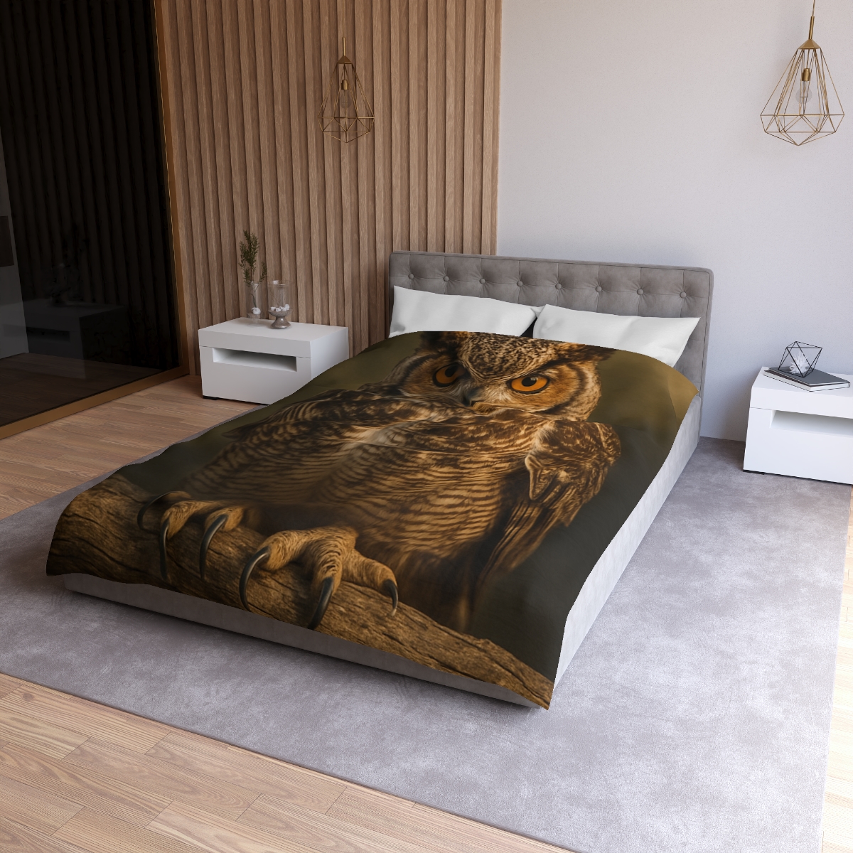 Nebula Gaze Great Horned Owl custom duvets