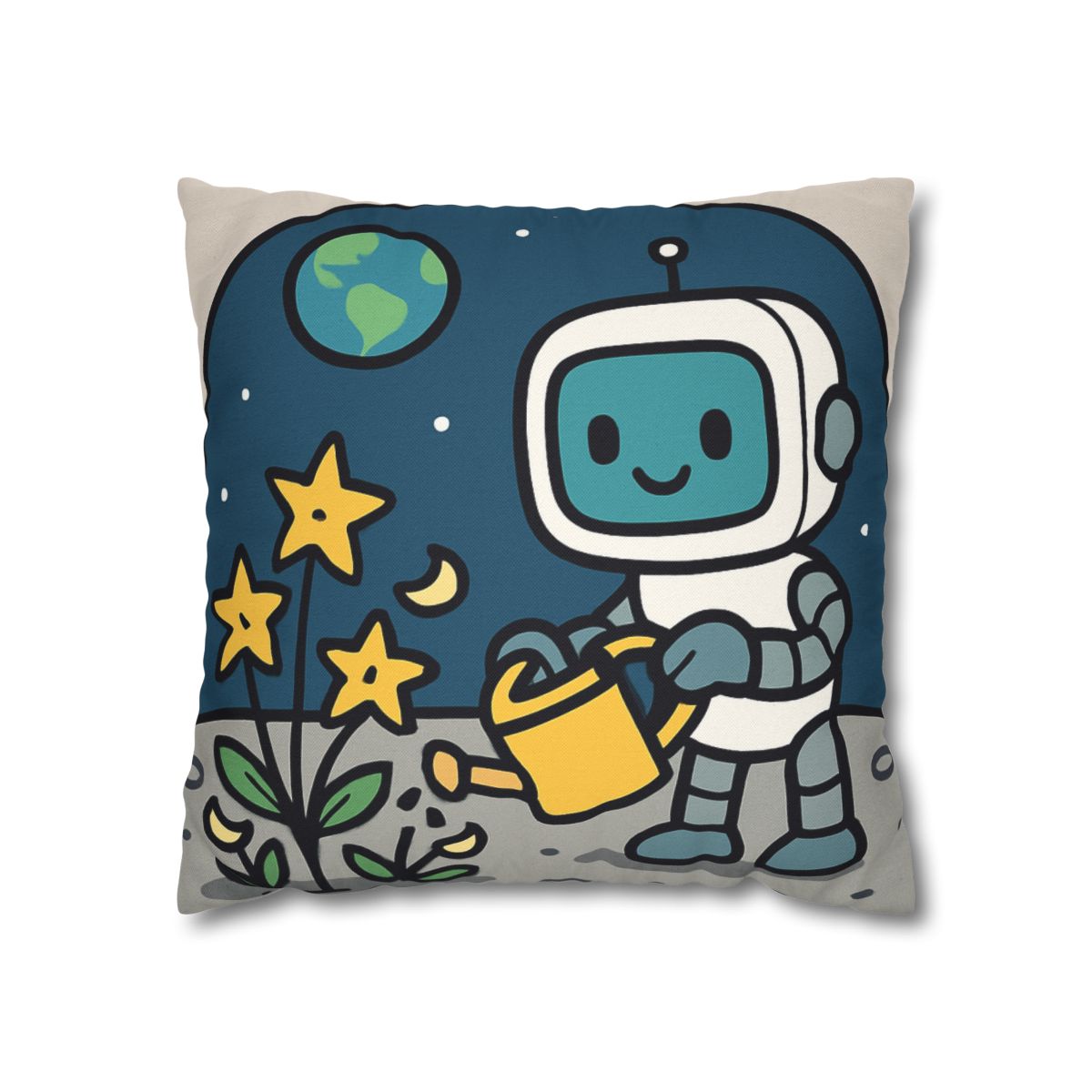 Moon Garden Robot And Space Sprouts designer print pillow cases