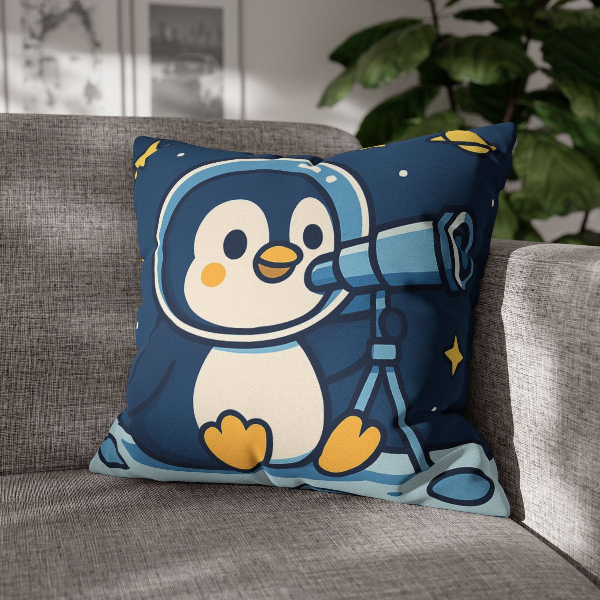 Stargazing Penguin On The Moon comfortable bedding pillow covers