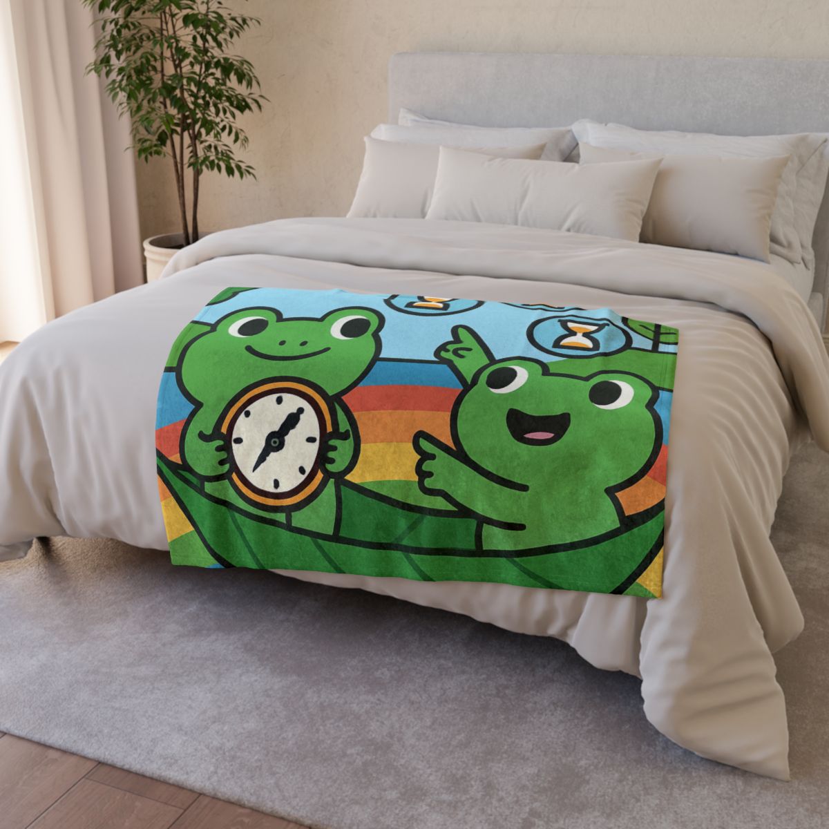 Rainbow River Time Travel Frogs soft fleece blankets