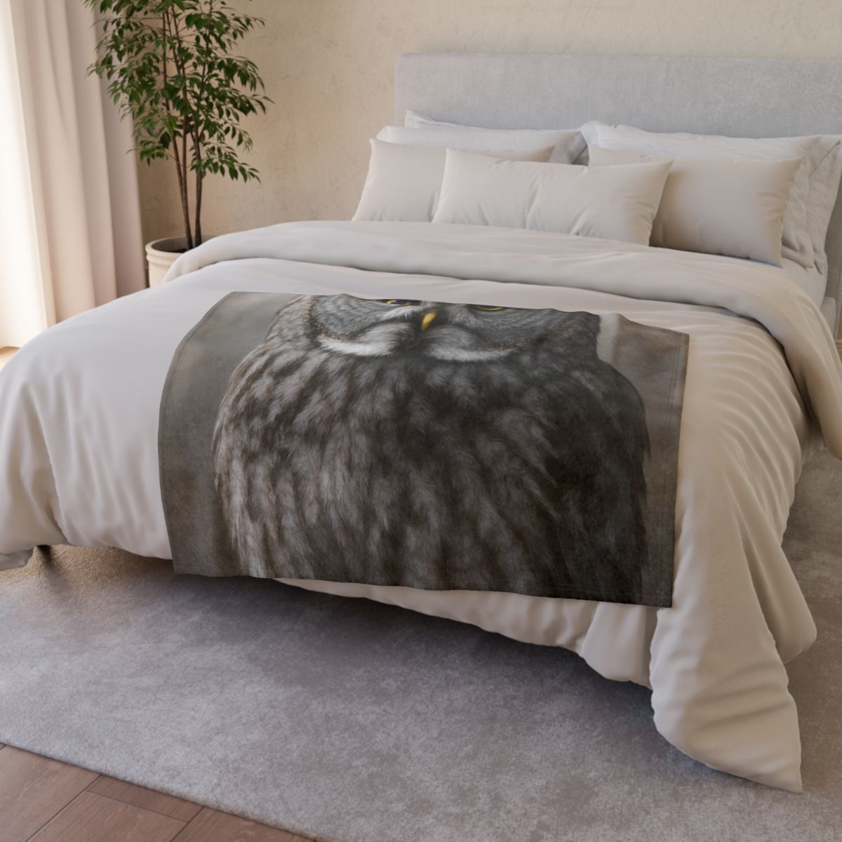 Frost Note Great Gray Owl stylish throw blankets