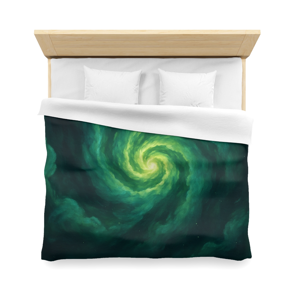Verdant Nebula Swirl designer printed duvets