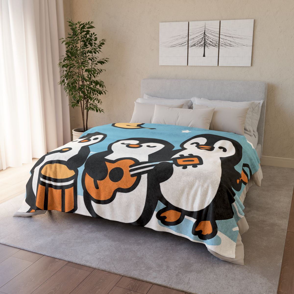 Moonlit Penguin Band designer printed blankets
