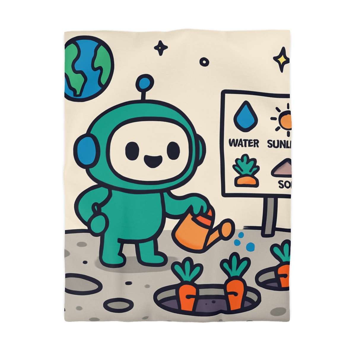 Moon Garden Robot Growing Crater Carrots custom duvets