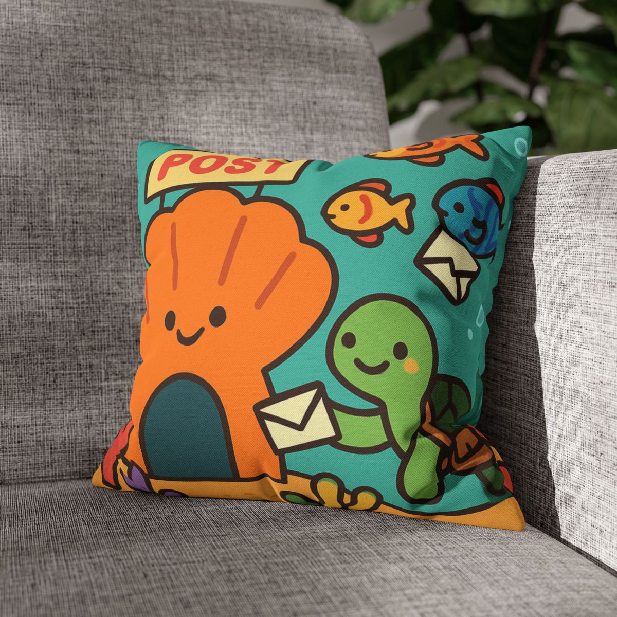 Coral Reef Post Office With Turtle Mail Carrier soft cotton pillow cases