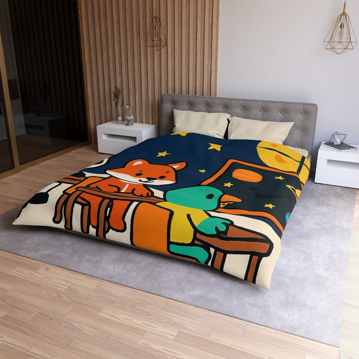 Space School For Curious Critters designer printed duvets