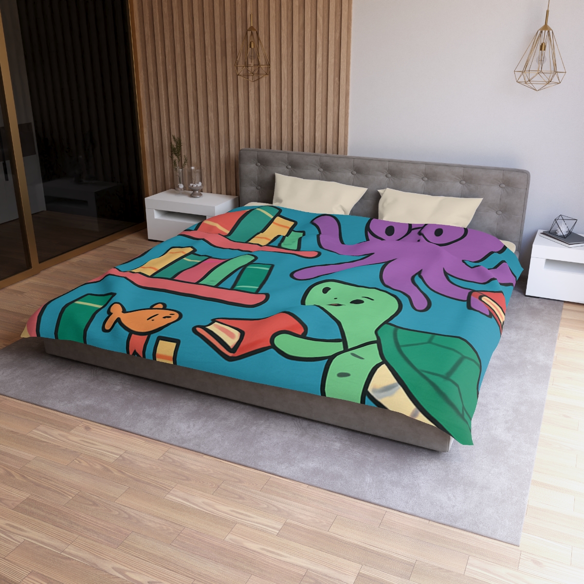 Coral Library And The Octopus Librarian custom duvets