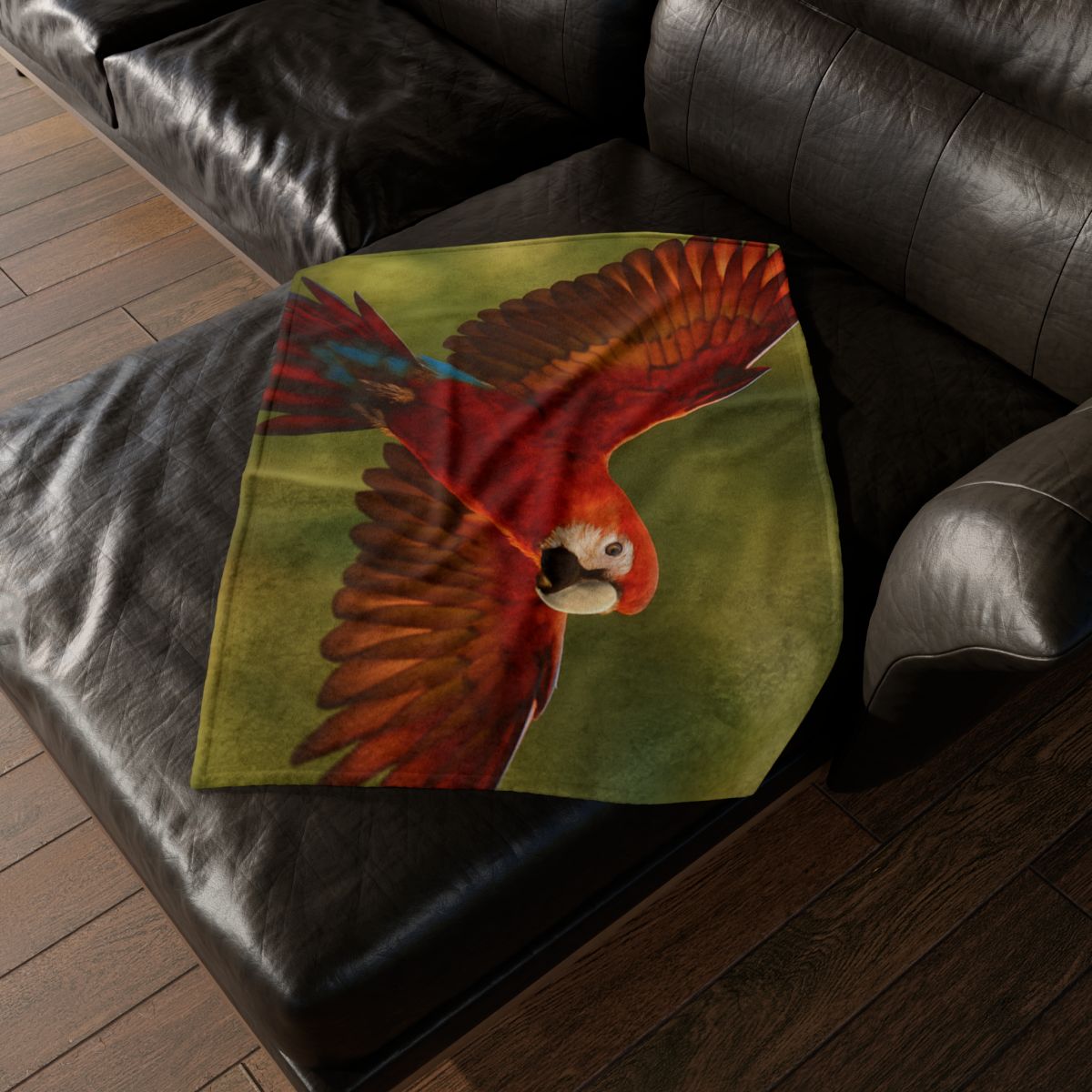 Scarlet Arc Macaw In Flight soft fleece blankets