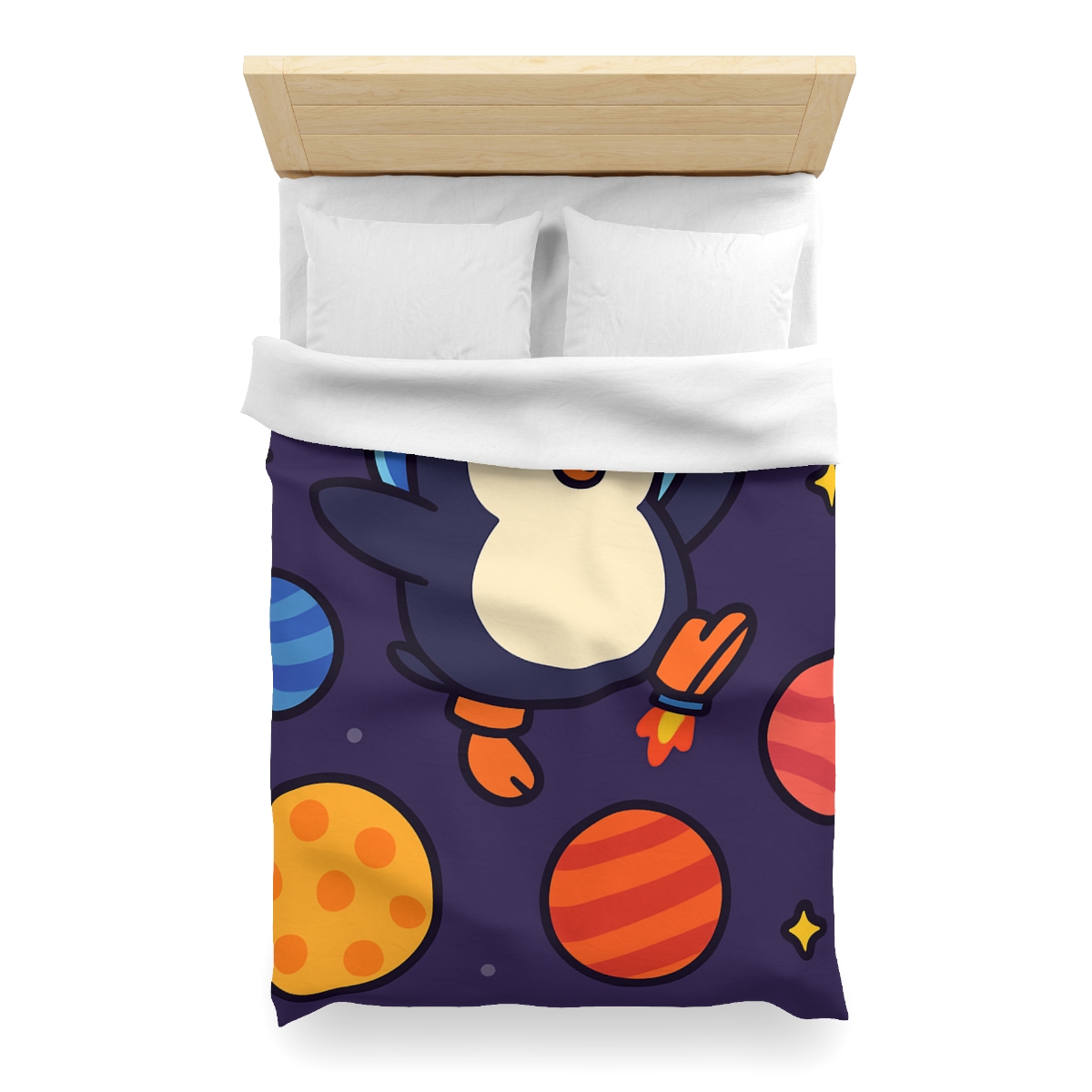 Planet Hopping Penguin Adventure stylish duvet covers