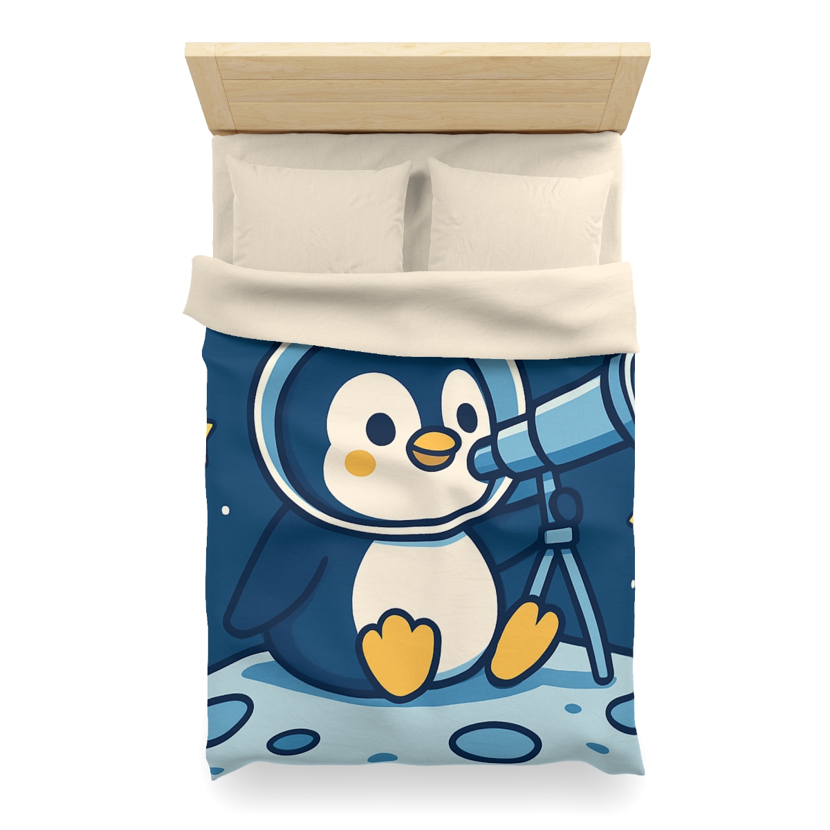 Stargazing Penguin On The Moon personalized bedding duvets