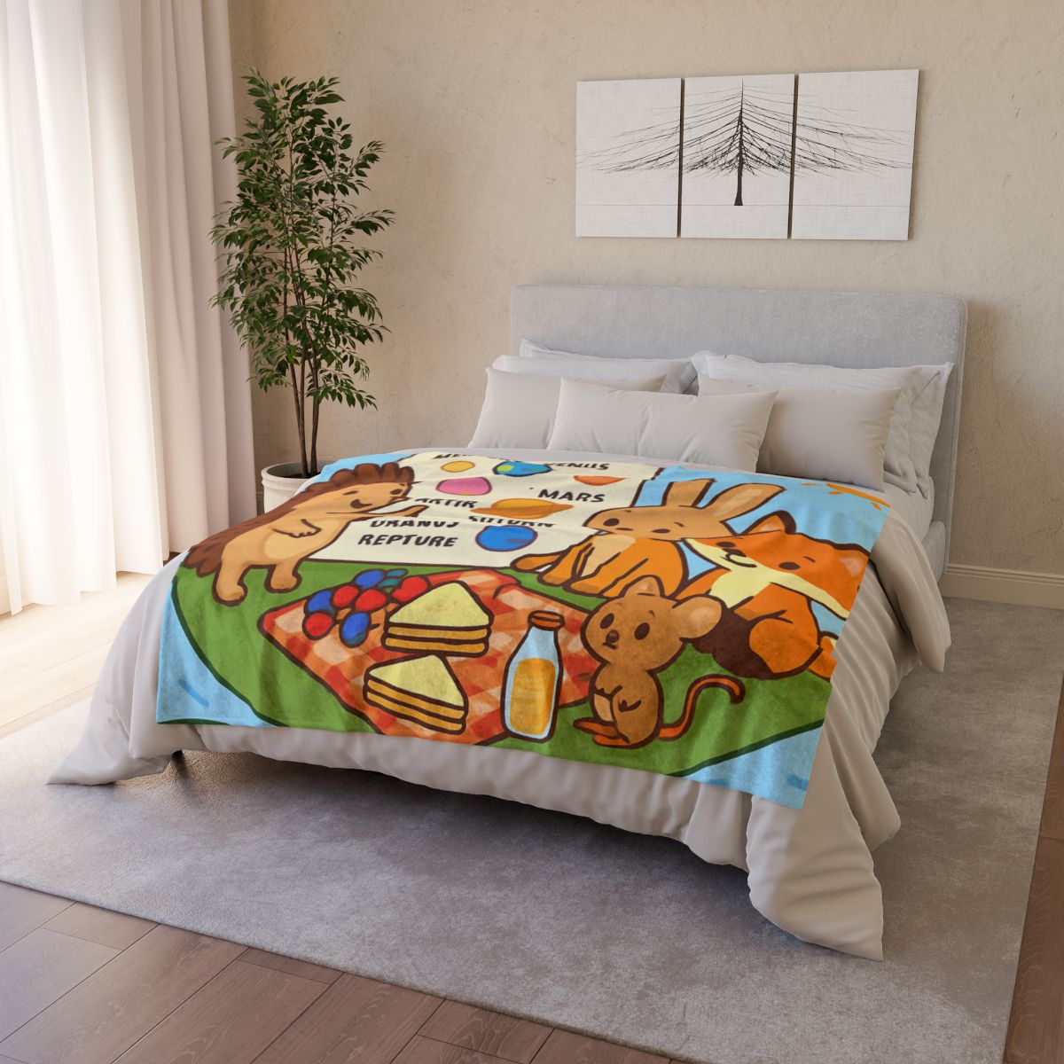 Solar System Picnic On A Floating Leaf stylish throw blankets