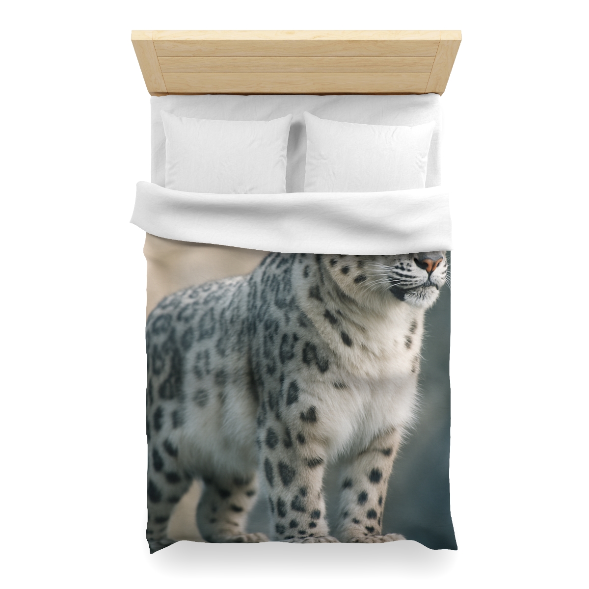 Mist Veil Snow Leopard designer printed duvets