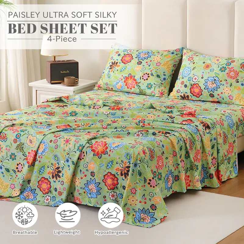 Bedlifes Bamboo Blend & Brushed Microfiber Cooling & Soft Hotel Floral Bed Sheet Set Soft 14-21"Extra Deep Pocket Silky Smooth Touch Natural Coolness for Valentines Day 3