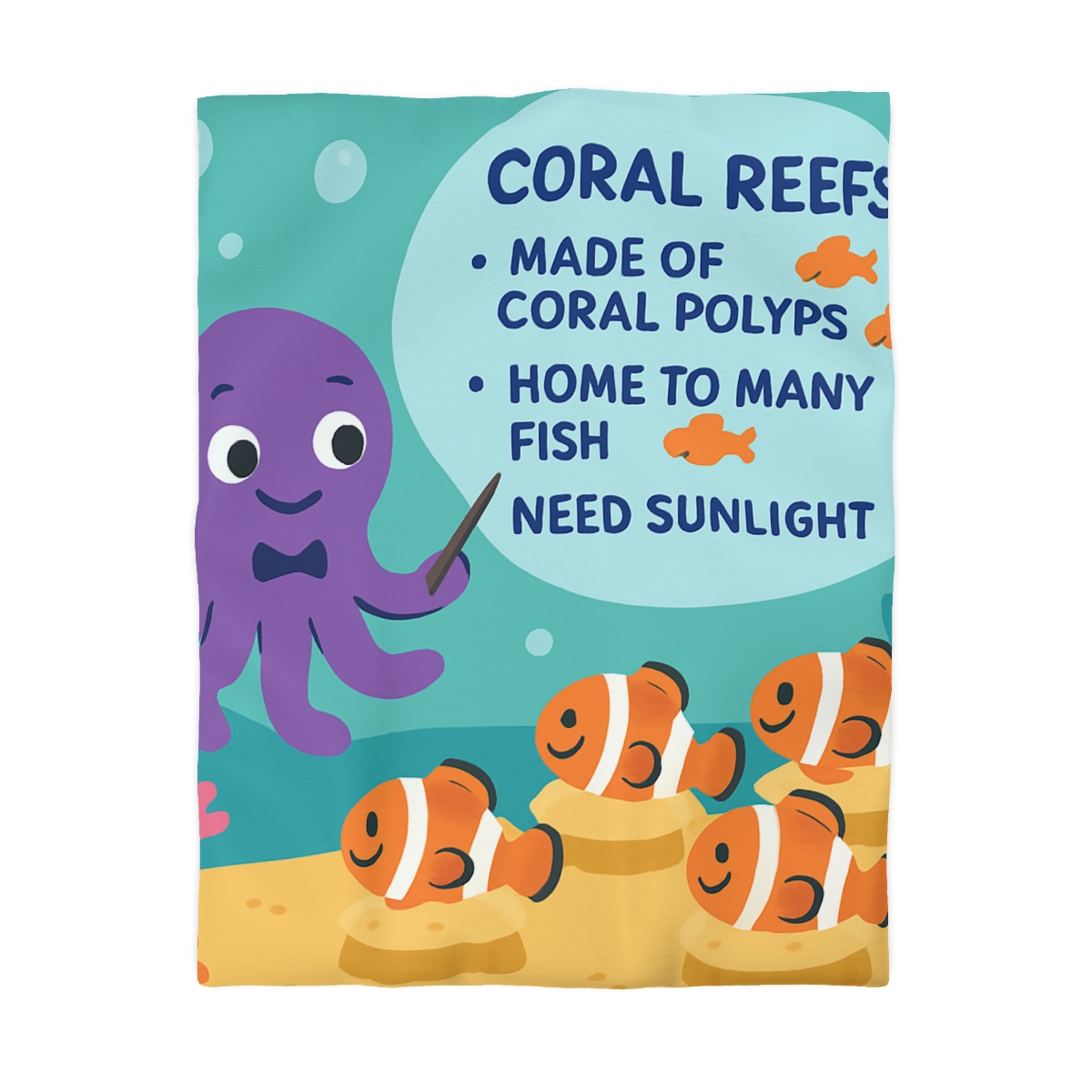 Coral Classroom With Professor Octopus soft comforter duvets