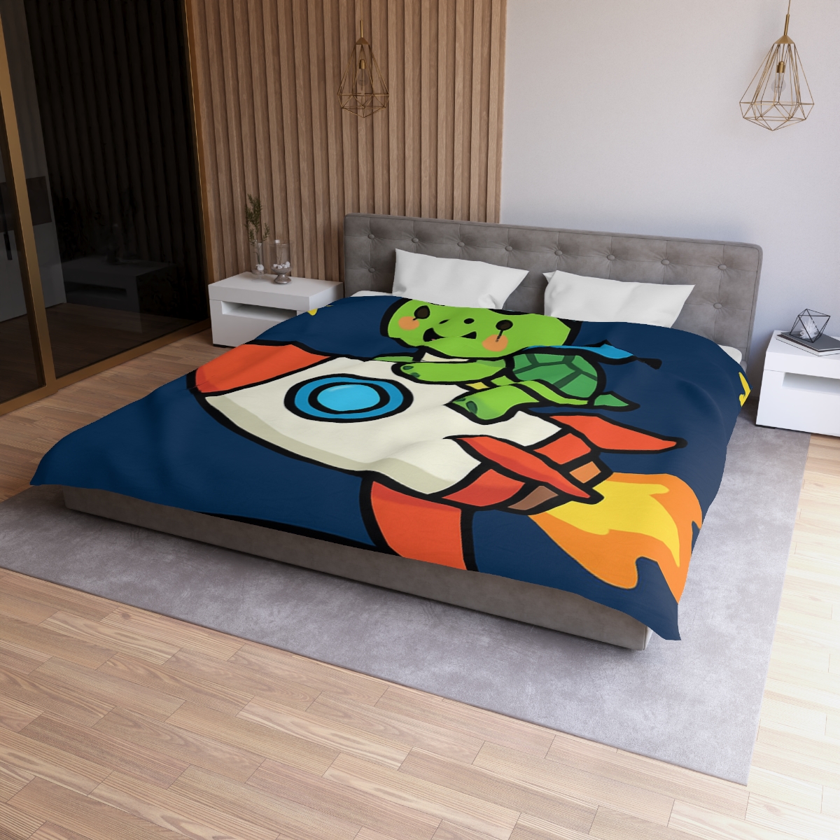 Rocket Riding Turtle To The Moon unique patterned duvets