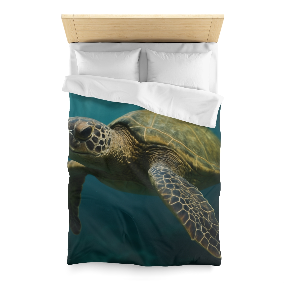 Glasswater Drift Green Sea Turtle designer printed duvets