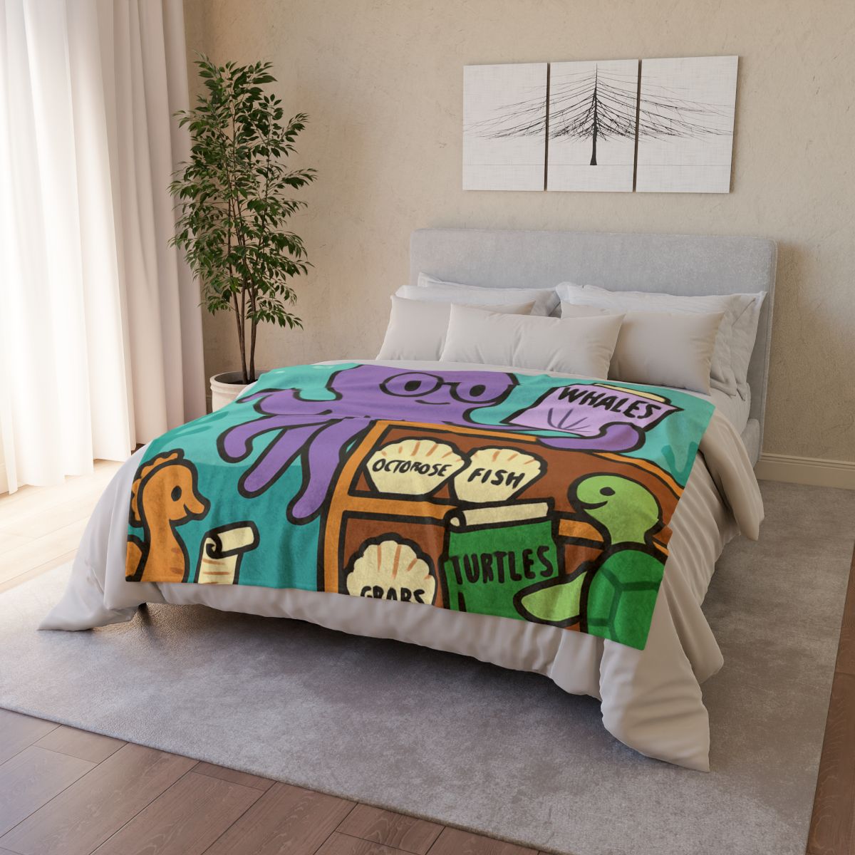 Undersea Library Of The Curious Octopus stylish throw blankets