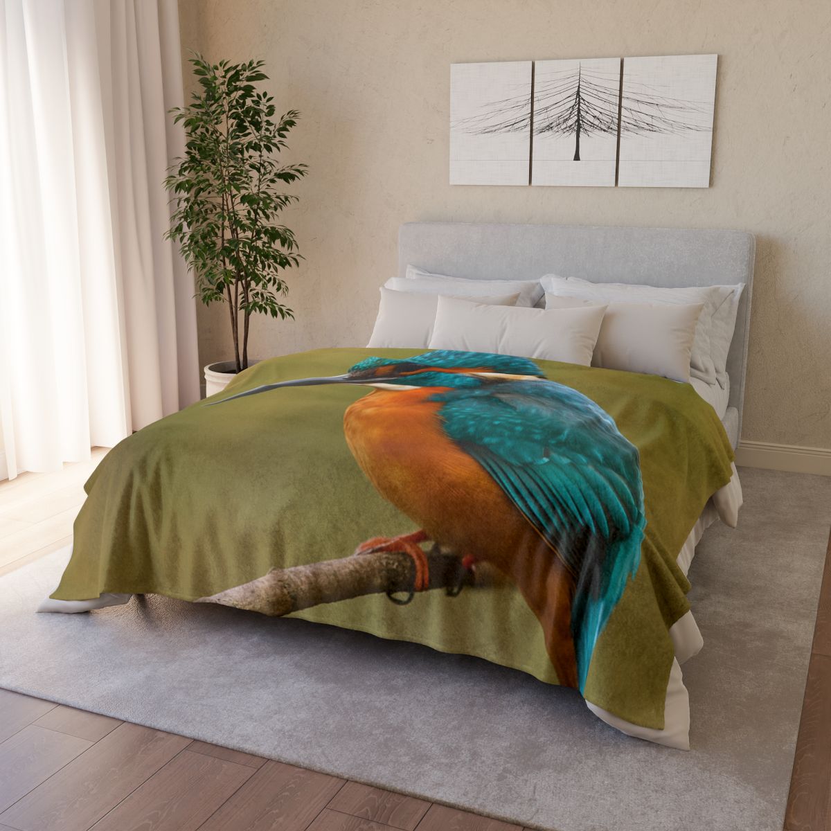 Azure Flash Kingfisher soft fleece blankets