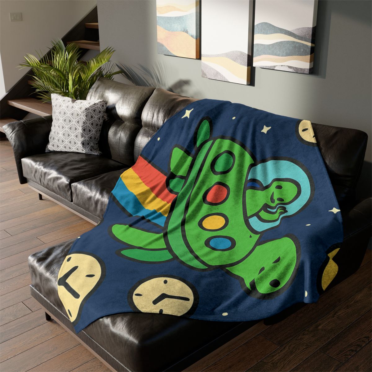 Time Traveling Turtle Spaceship trendy patterned blankets