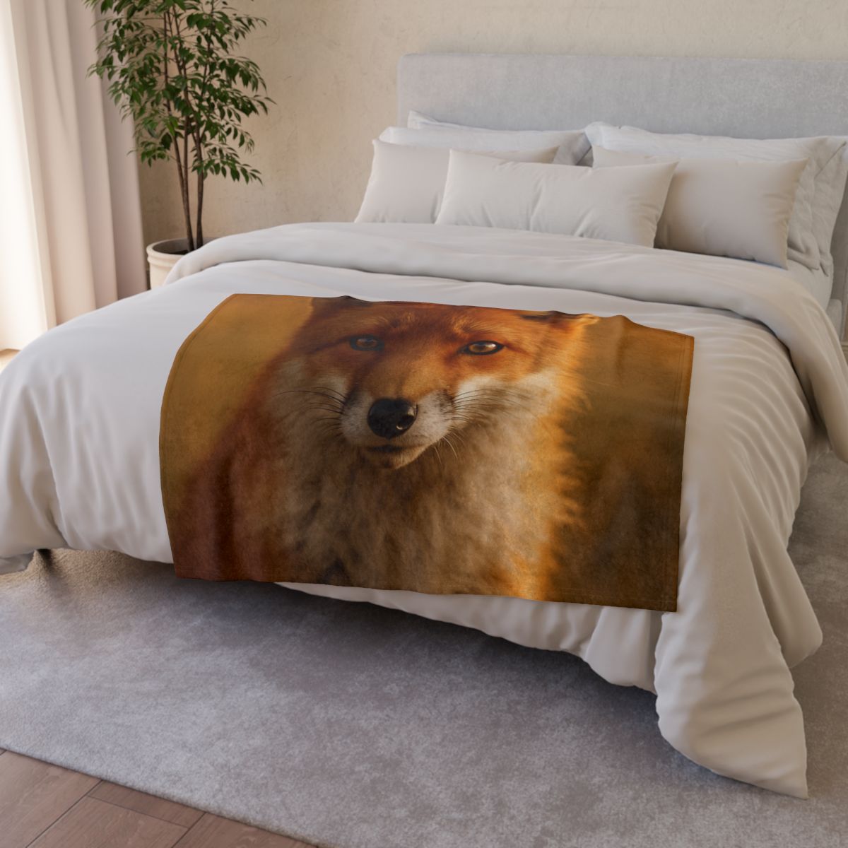 Crimson Whisper Red Fox personalized cozy blankets