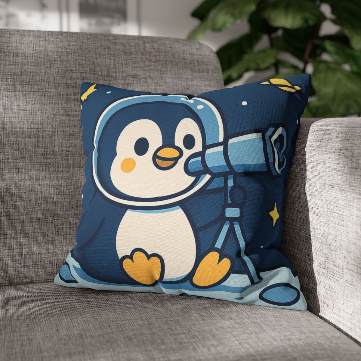 Stargazing Penguin On The Moon comfortable bedding pillow covers