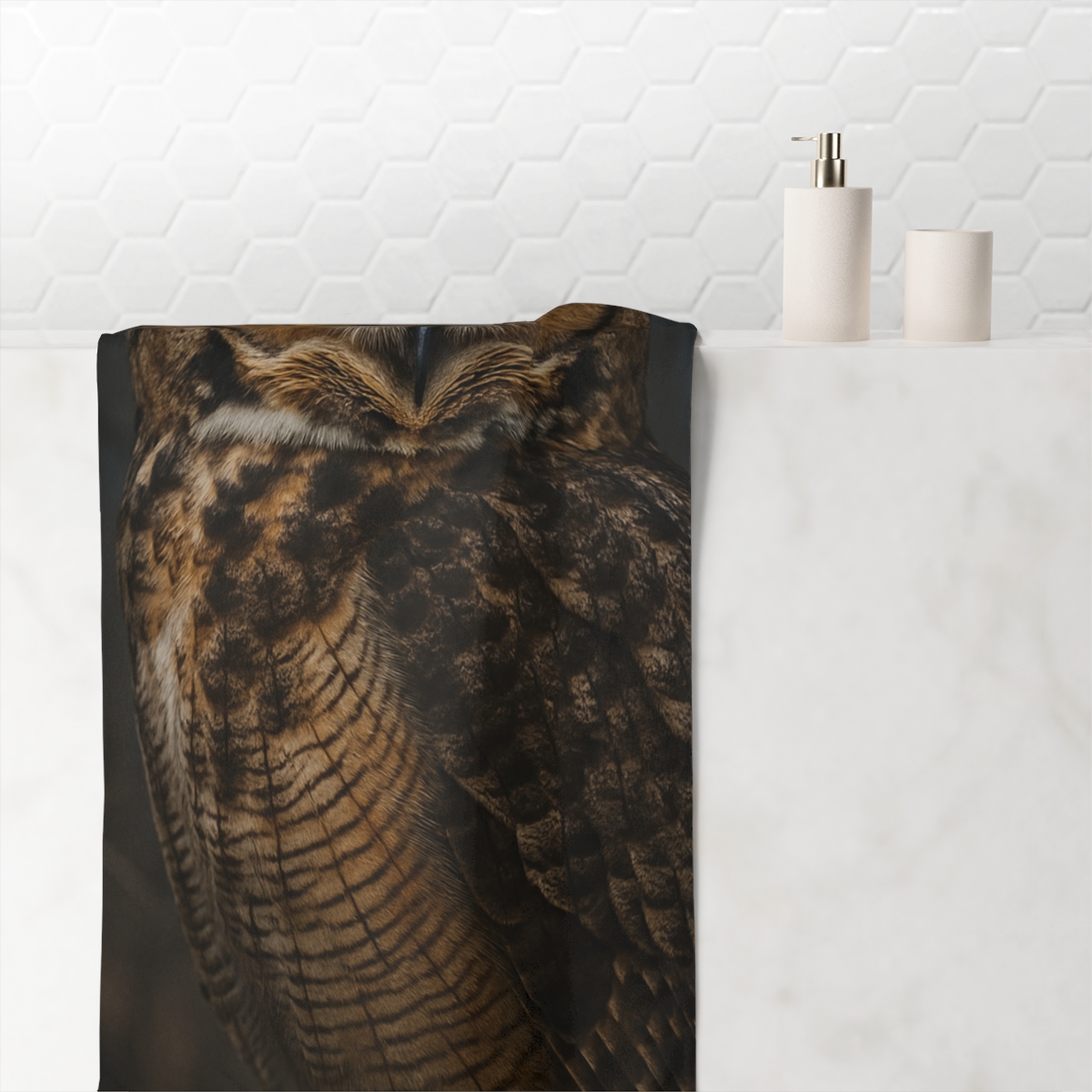 Nebula Hush Great Horned Owl personalized bath towels