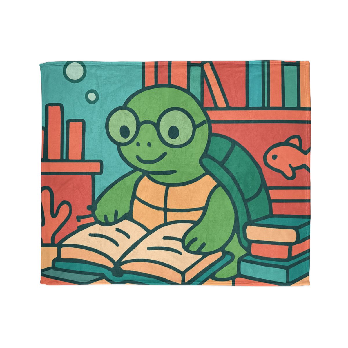 Underwater Library With Bookish Turtle designer printed blankets