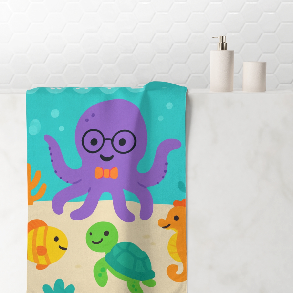 Professor Octopus And The Bubble Alphabet Reef decorative home towelscustom towels