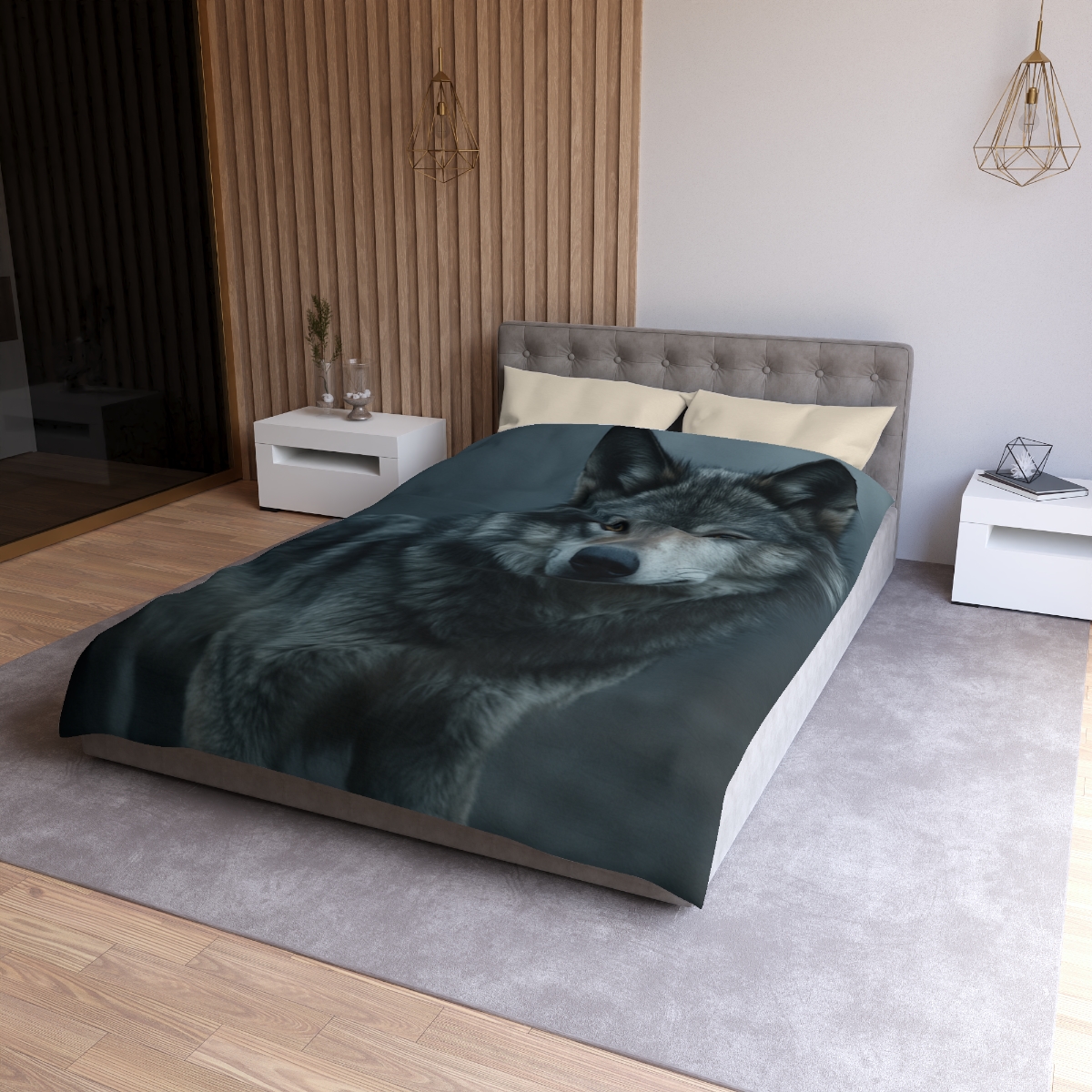 Moonlit Gaze Gray Wolf custom duvets