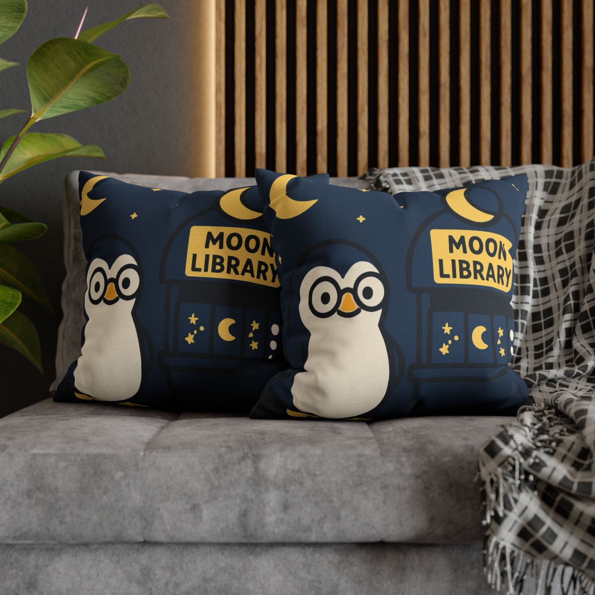 Moonlight Library Run By A Wise Penguin Astronomer designer print pillow cases