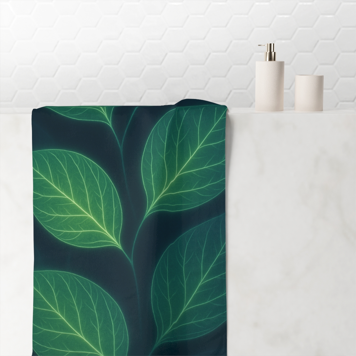 Aurora Leaf Vein Constellation designer printed towels