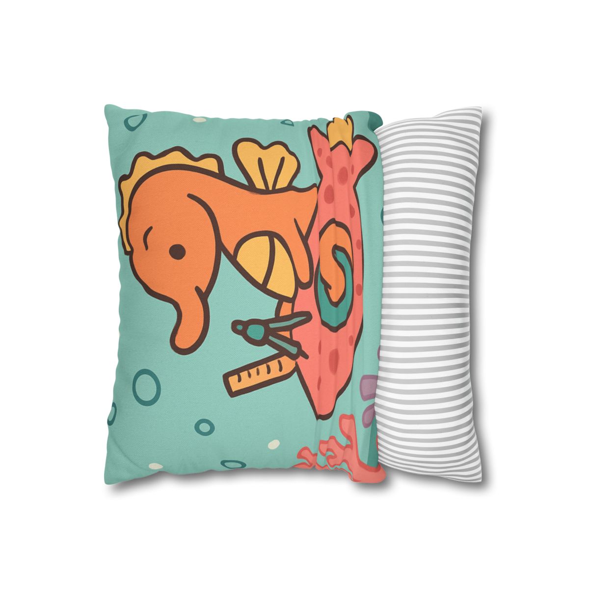 Coral Rocket Seahorse designer print pillow cases