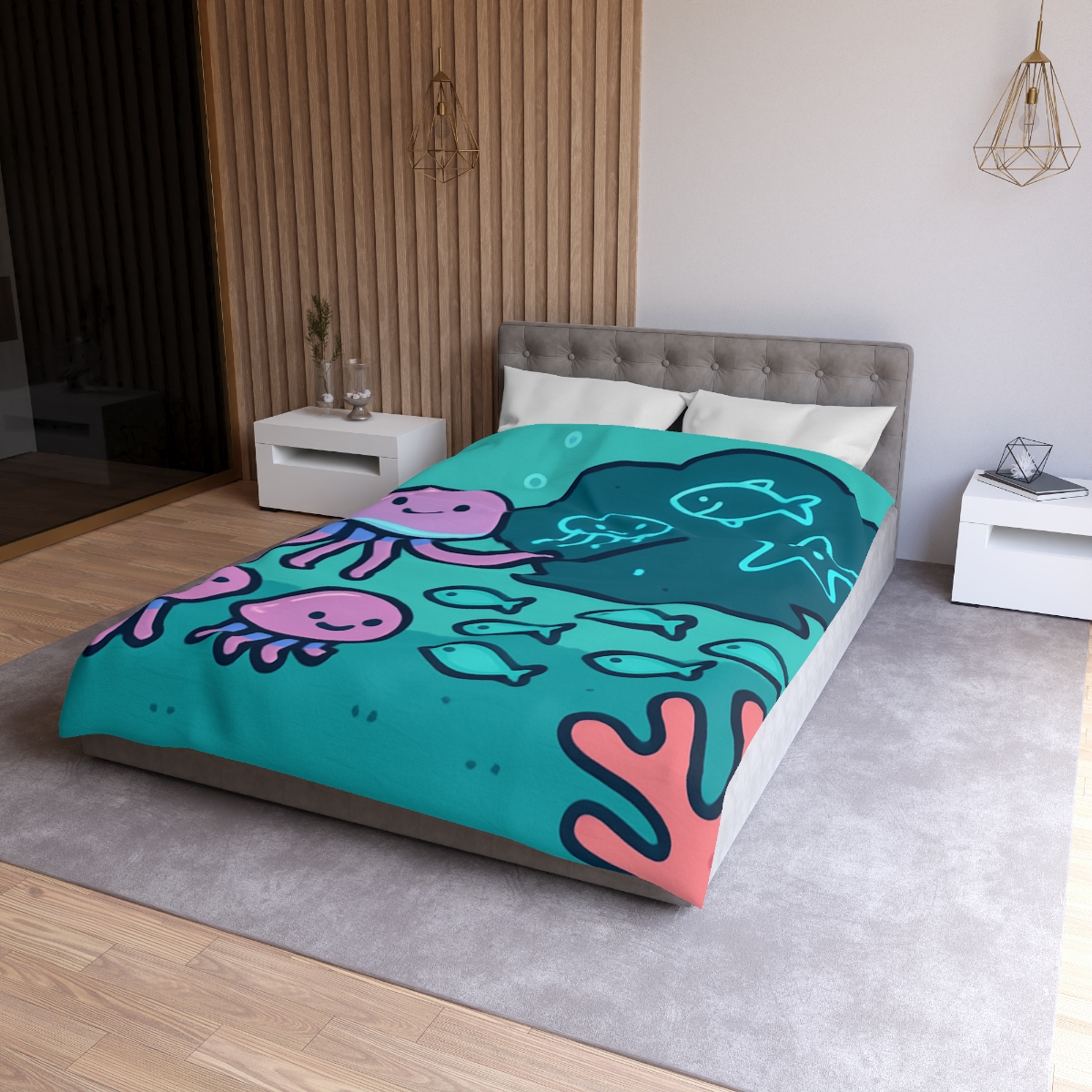 Bioluminescent Reef School With Glow Jellyfish personalized bedding duvets