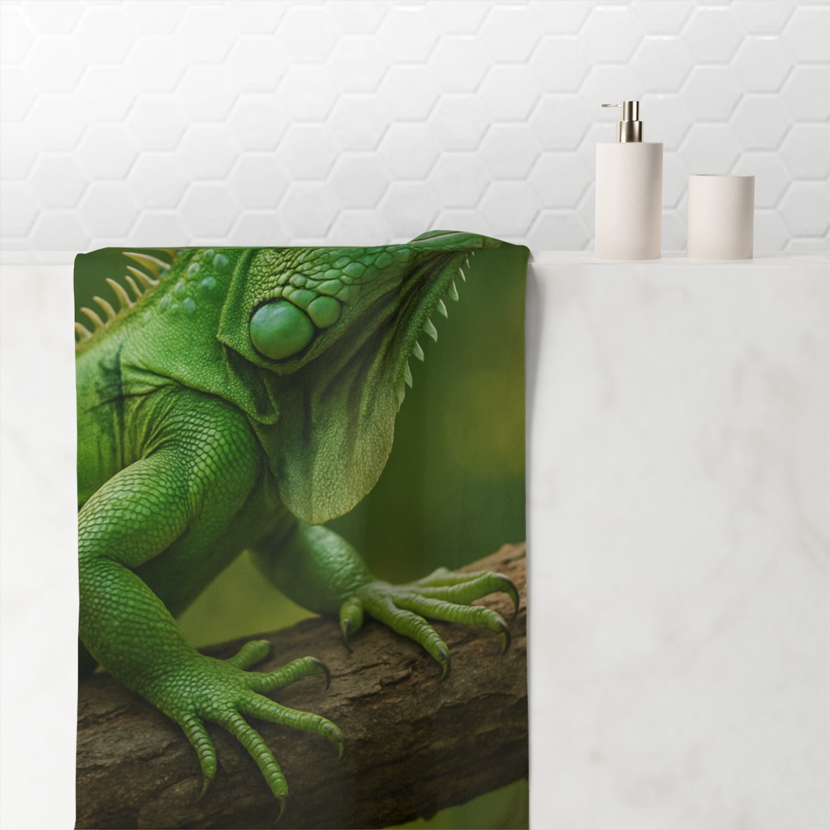 Emerald Stillness Green Iguana personalized bath towels