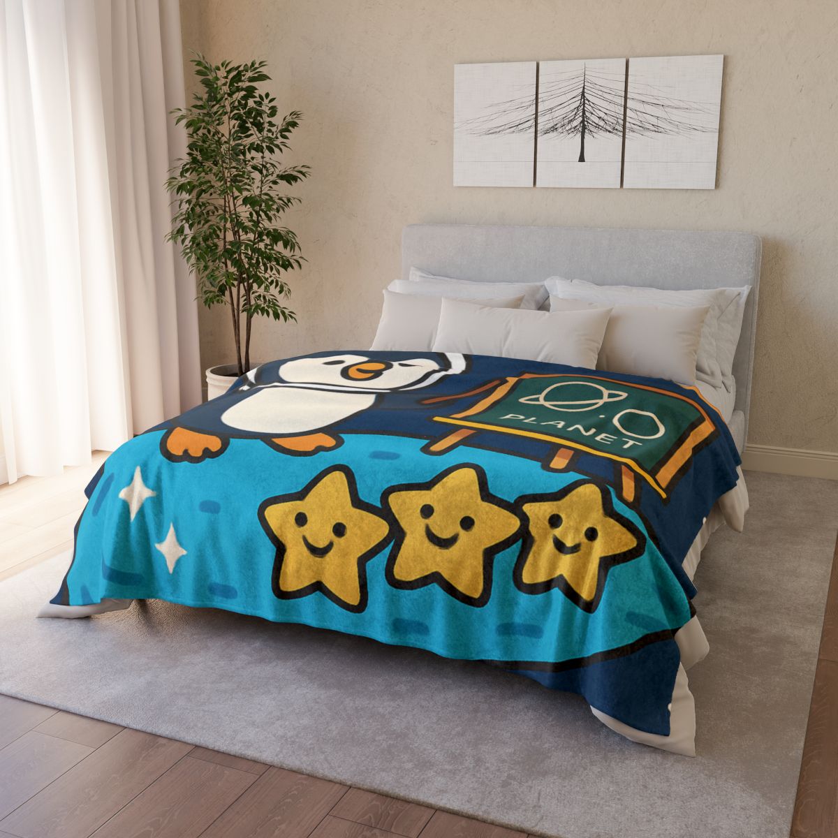 Comet Classroom With Captain Penguin trendy patterned blankets