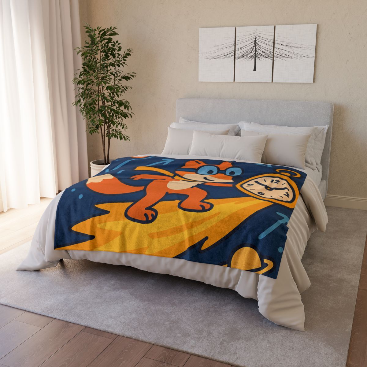 Time Traveling Comet Fox designer printed blankets