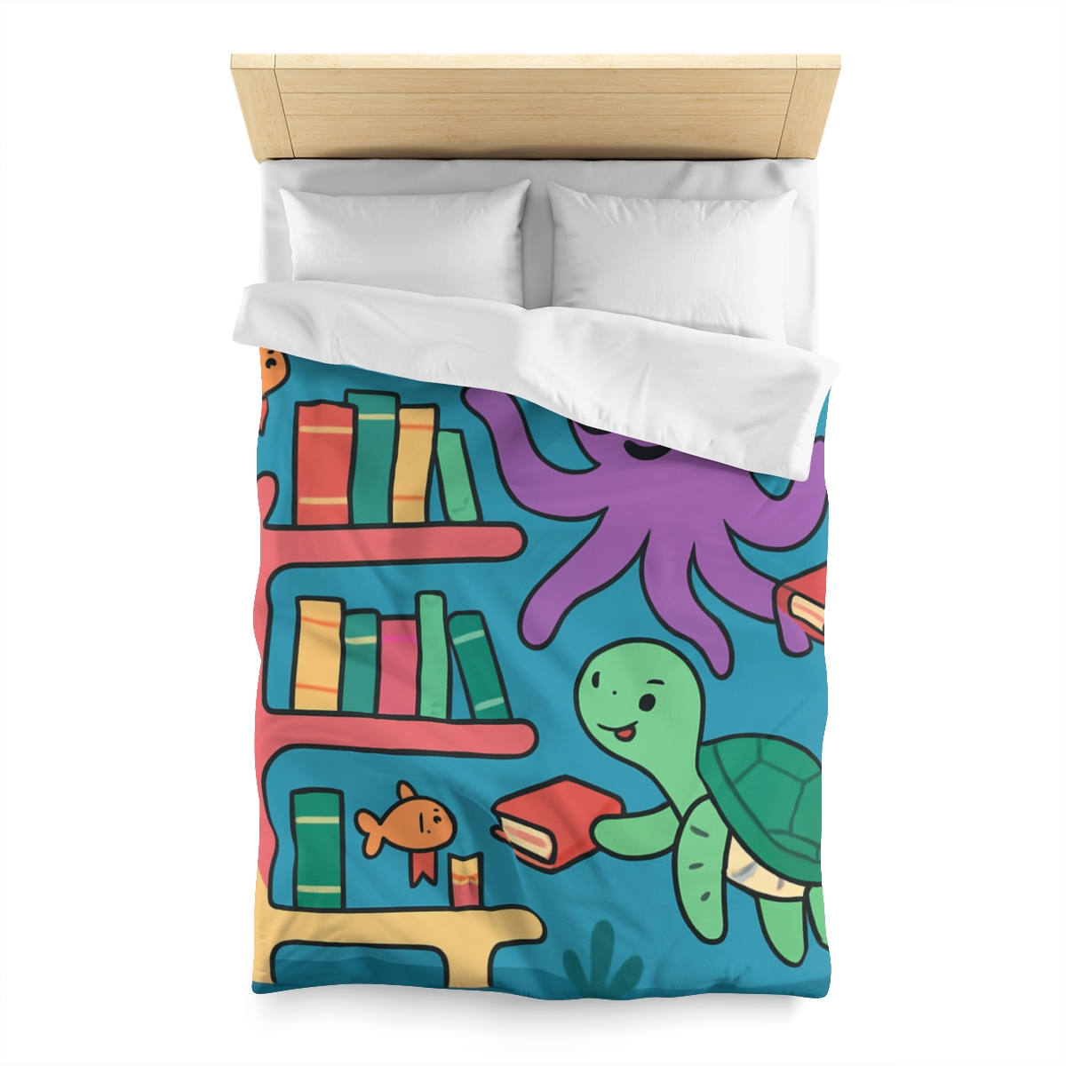 Coral Library And The Octopus Librarian custom duvets