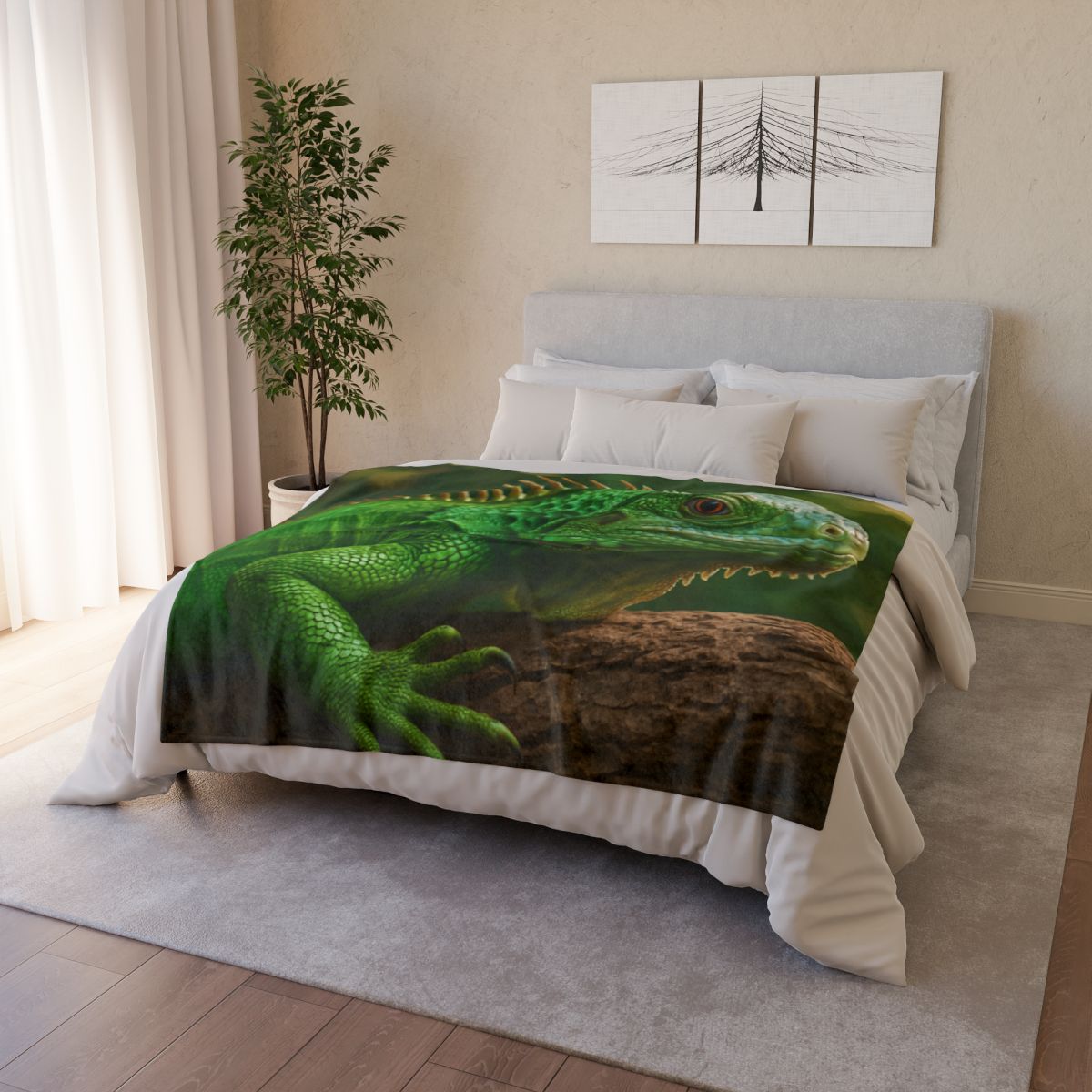 Emerald Gaze Green Iguana personalized cozy blankets