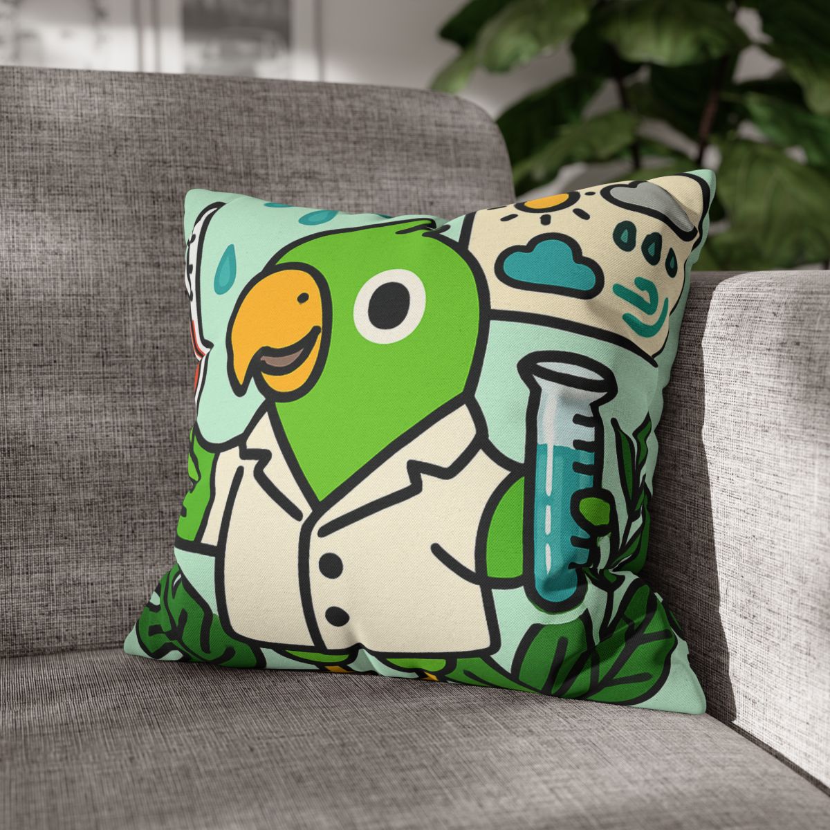 Rainforest Weather Lab With Parrot Scientist stylish decorative pillowcases