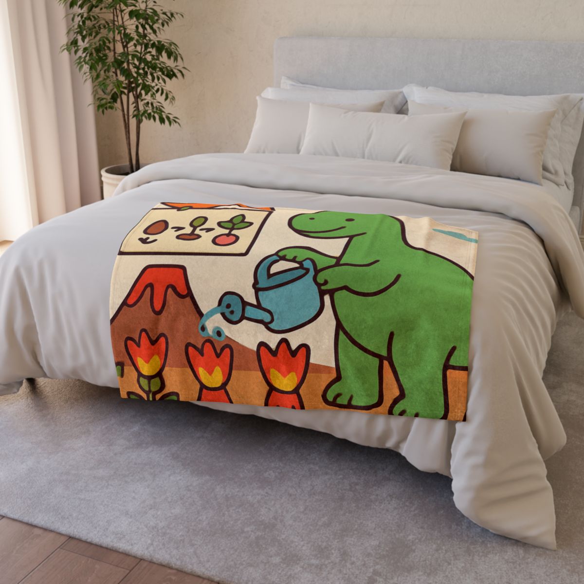 Volcano Garden Of Friendly Dinosaurs soft fleece blankets