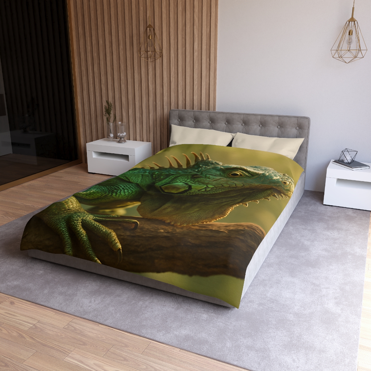 Sunlit Armor Green Iguana soft comforter duvets