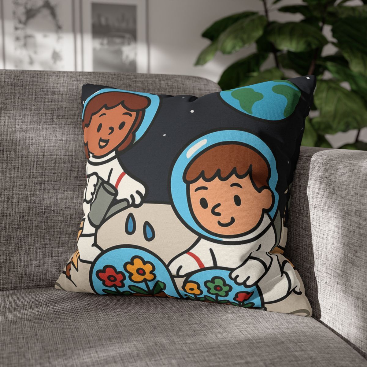 Gravity Garden On The Moon soft cotton pillow cases